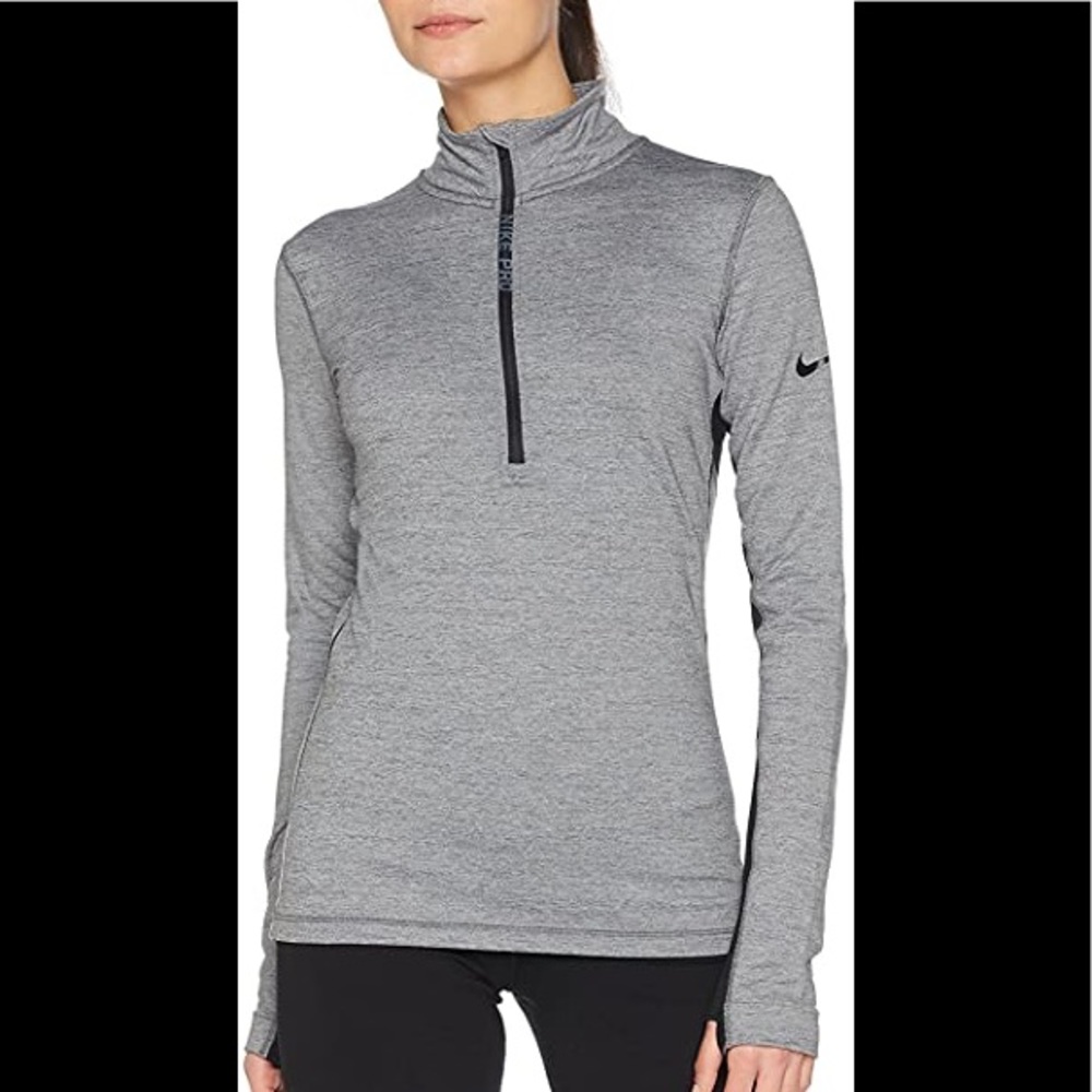 Nike Women Grey Pro Hyperwarm 1/2 zip Long Sleeve top Size Small